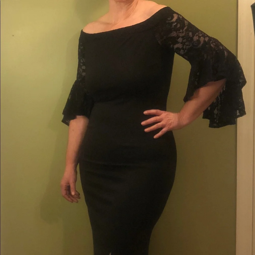 Vfshow Off Shoulder Bell Sleeve Formal Evening Wedding Party Maxi Dress Large - Picture 5 of 7